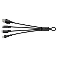 Kinyo 三合一隨身輕巧快充線 3A大電流 Type-C + 8 PIN + Micro USB 20g, 18cm, 黑色, 1條