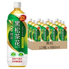 黑松 茶花 無糖綠茶, 980ml, 12瓶