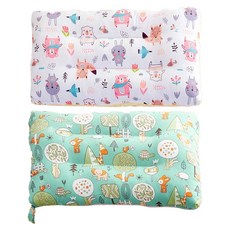 Annette 100%純棉可水洗兒童枕頭 好朋友 米色 + 童話森林 柔軟舒適透氣, 28 x 48 cm