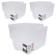 FUDOGIKEN 不動技研 日本製高位層板專用手持收納籃 手提握把, 33.4 x 24 x 22cm, 透明色, 3個