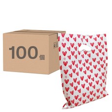 愛心圖案手提塑膠袋, 白色, 100個