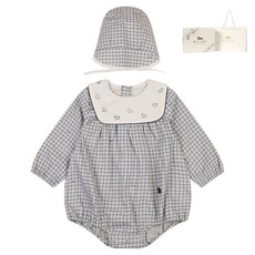 ETTOI 新生兒用Rio格紋棉質連身衣禮物包裝組 + 提袋