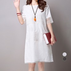 아뗄릭 포인트 통기성 펀칭 사각넥 린넨 원피스 00099