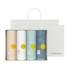 송월타월 달토끼 자수 타올 130g 30수 면사 4종 세트 + 쇼핑백, 랜덤발송, 1세트