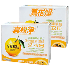 真柑淨 天然橘油 + 小蘇打強效酵素濃縮洗衣粉, 1000g, 2盒
