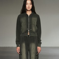 Oioicollection 中性款短版牛仔連帽拉鍊外套