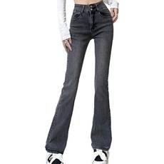 美式雙釦刷舊微喇叭牛仔長褲, M, 黑灰色, 1件