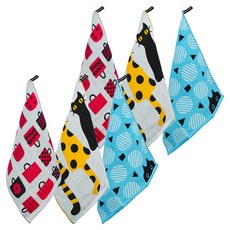 You House 北歐風格廚房毛巾套裝 3, 三酮黃，購物袋，圈貓天空, 2組