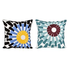 Craftsman In Storage 收納職人 現代簡約輕奢毛線繡抱枕 刺繡靠墊 靠枕2件組, 日月升黑色 + 日月升綠色