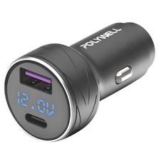 POLYWELL 寶利威爾 USB + Type-C 27W 車用充電器 59 x 29.2mm, PW15-T03-A004, 黑色