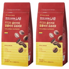 이디야커피연구소 콜롬비아 슈프리모 원두, 홀빈(분쇄안함), 200g, 2개