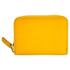 真皮頭層牛皮13風琴卡位零錢包短夾女夾 大開口180°ㄇ字型開合, 11 x 8.3 x 2.5cm, 黃色