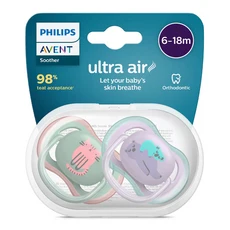 PHILIPS 飛利浦 AVENT 新安怡 Ultra Air 動物圖案安撫奶嘴組, 貓咪 + 無尾熊, 6~18個月, 1組