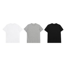 Base Alpha Essential 中性透氣30支圓領短袖T恤 3件組, 白色 + 黑色 + 灰色