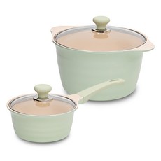OSLO IH爐適用Herb系列鍋具 2入, 單柄湯鍋18cm+雙耳深湯鍋26cm, 混色