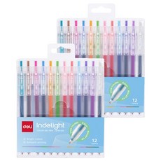 deLi 得力 Indelight 12色凝膠筆 0.5mm, 灰色,深綠色,紫藍色,淺藍色,靛藍色,深紫色,粉紫色,淺棕色,紅粉色,淺粉色,淺橘色,黃綠色, 2套
