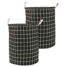 小麥購物 折疊帆布洗衣籃 2個, 黑底方格