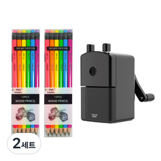 투코비 코마 삼각 지우개 연필 TC-208B 24p + 연필깎이 TC-M1, 다크그레이, 2세트