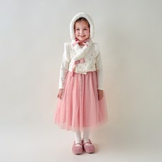 WALTONKIDS 小碎花楊柳紗韓服背心 + 連身裙 + 護耳罩套組