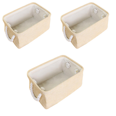 妃妃嚴選 加厚亞麻收納籃, 大, 米白色, 3個