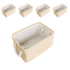 妃妃嚴選 加厚亞麻收納籃, 大, 米白色, 5個