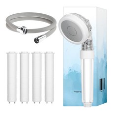 HappyDarling 增水3WAY過濾花灑噴頭+過濾器 4入+花灑軟管2m套組, 1組, 灰色