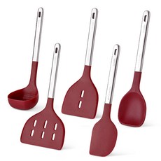 Le made Essential 304不鏽鋼矽膠廚具5件組, 黑櫻桃, 1套, 湯勺 + 鍋鏟 + 寬鍋鏟 + 刮刀 + 料理匙