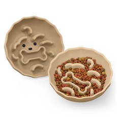 루나베어 반려동물 급체 방지 무소음 실리콘 식기, 브라운, 1개