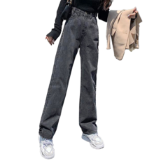 高腰直筒牛仔寬褲