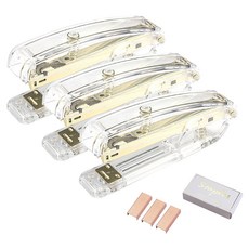 Bakojel 壓克力釘書機 透明外殼釘書機 + 1000入釘書針, 3個, 金色