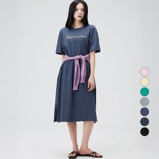 캐럿 여성용 레터링 반팔 저지 롱 원피스