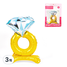 PARTYSHOW 立式鑽戒鋁箔氣球, 3個, 混合色