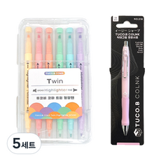 TUCO.B KOMA 雙頭柔色螢光筆 6色 + Dr. GRIP 舒適自動鉛筆套組, 粉紅色(自動鉛筆), 5套