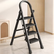 안전하고 튼튼한 가정용 접이식 다용도 작업 캠핑 사다리 4단, 블랙, 1개