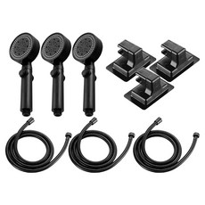 모나코올리브 5단 스파 샤워기 헤드 + 호스 + 각도조절 거치대 세트, 3개, 모던블랙