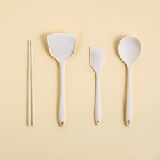 Seven Kitchen Mono矽膠大號廚具4件組, 油炸筷 + 鍋鏟 + 刮刀 + 料理匙, 白色, 1組