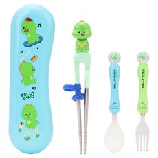 LiLFANT 兒童用 The Stick Max 不鏽鋼筷子 + 湯匙 + 叉子 + 收納盒組 Validdino, 綠色, 1套, 筷子 + 湯匙 + 叉子 + 收納盒