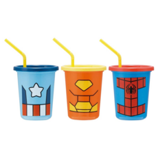 Skater 塑膠吸管杯附蓋, 漫威服裝 黃色 + 藍色 + 紅色, 320ml, 1個