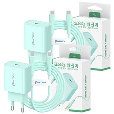 팬택 1포트 파스텔 초고속 충전기 25w + C to C 케이블 45w 2m 세트, 2세트, 민트