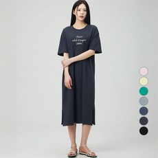 캐럿 여성용 레터링 반팔 저지 롱 원피스
