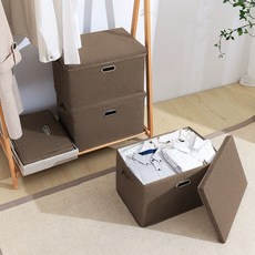 MF Store 多用途亞麻折疊收納箱, 1個, 棕色