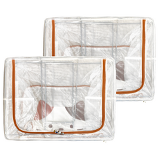 超大透明防水雙開收納箱 萌貓款 66L, 1層, 橘色