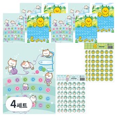Superssam 雙面稱讚鴨子貓咪貼紙板 9p+ 鴨子貼紙 3p + 貓咪貼紙 3p 套組, 12套, 混合色