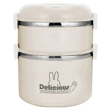 FRANCASINO 弗南希諾 兔寶雙層隔熱密封餐盒 內膽304不鏽鋼 外殼食品級PP 容量1700ml, 米色 + 銀色, 1個