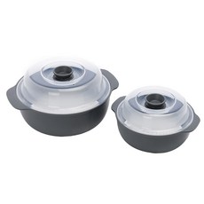 Smart 可微波雙耳調理蒸盒 2件組 微波爐專用 可用於洗碗機 冰箱, 灰色, 1組