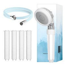 HappyDarling 3WAY濾芯蓮蓬頭+濾芯 4個+替換蓮蓬頭軟管 2m組, 1套, 蘇打水（軟管）
