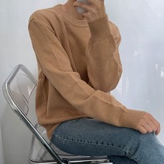 뜨개진 여성용 루즈핏 카이로스 라운드 니트