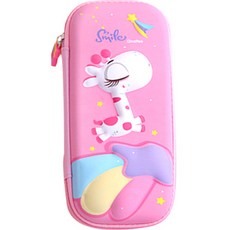 YOUNGART EVA 3D圖案鉛筆盒, 1個, 粉紅長頸鹿