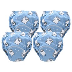 我家寶貝 6層紗寶寶學習褲, 純棉面料, 腰/腿部鬆緊帶設計, 吸水力強, S/M/L, 藍底大象, 4件