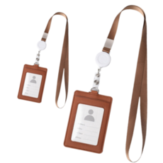 Abern 伸縮扣交通卡夾 名牌 識別證掛繩, 2個, 棕色